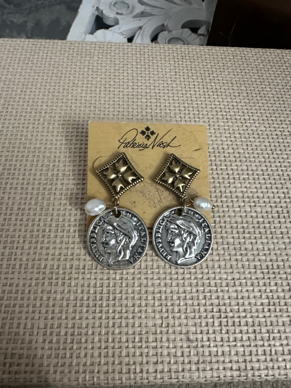 Patricia Nash Gold & Silver Coin Drop Earrings with Pearl Accent